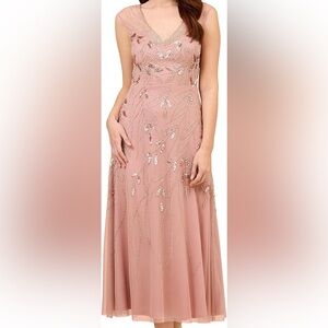 Adrianna Papell Pink Silver Embellished Pleated Midi Gown